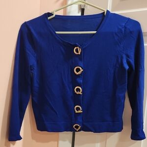 Blue Cardigan with Gold Buttons